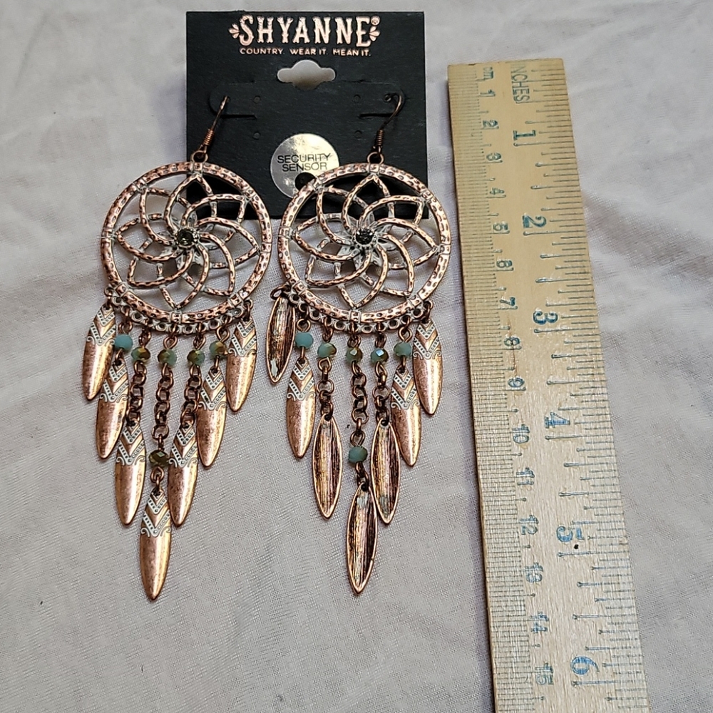 Dream catcher earrings,rose gold color&turquois